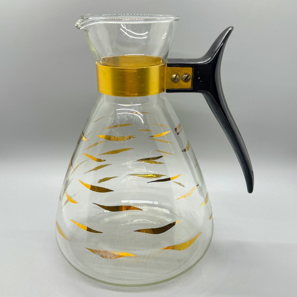 EUC Vintage Pyrex MCM Coffee Carafe with Gold Tiger Stripes